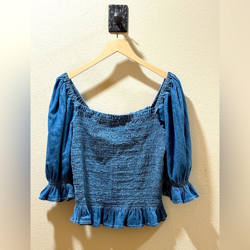 GAP Denim Puff Sleeve Gypsy Top - Size L